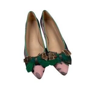 Dream Walkers Pink Camo Pointed Toe Flats with Feather Bow Size 36
